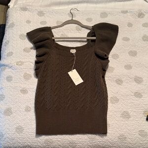 NWT A New Day Olive Green Ruffled Sleeve Knit Sweater